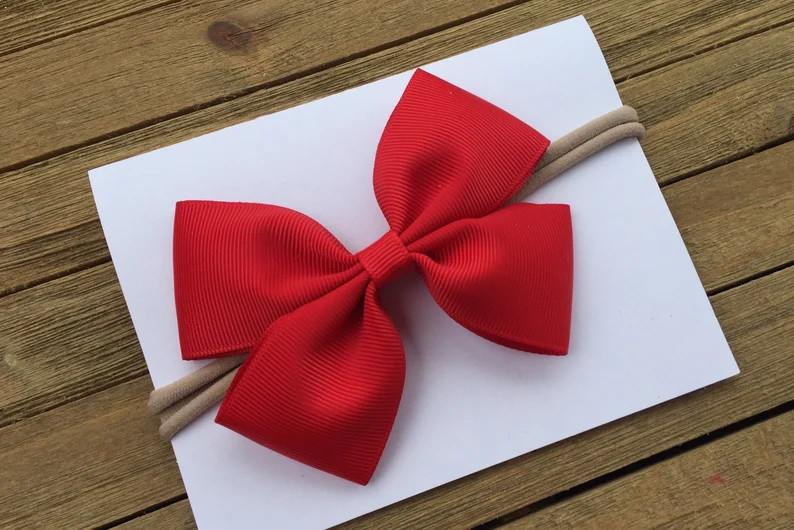 Red Baby Headband , red baby bow , nylon headbands for babies , red hair bow , newborn headband ,... | Etsy (US)