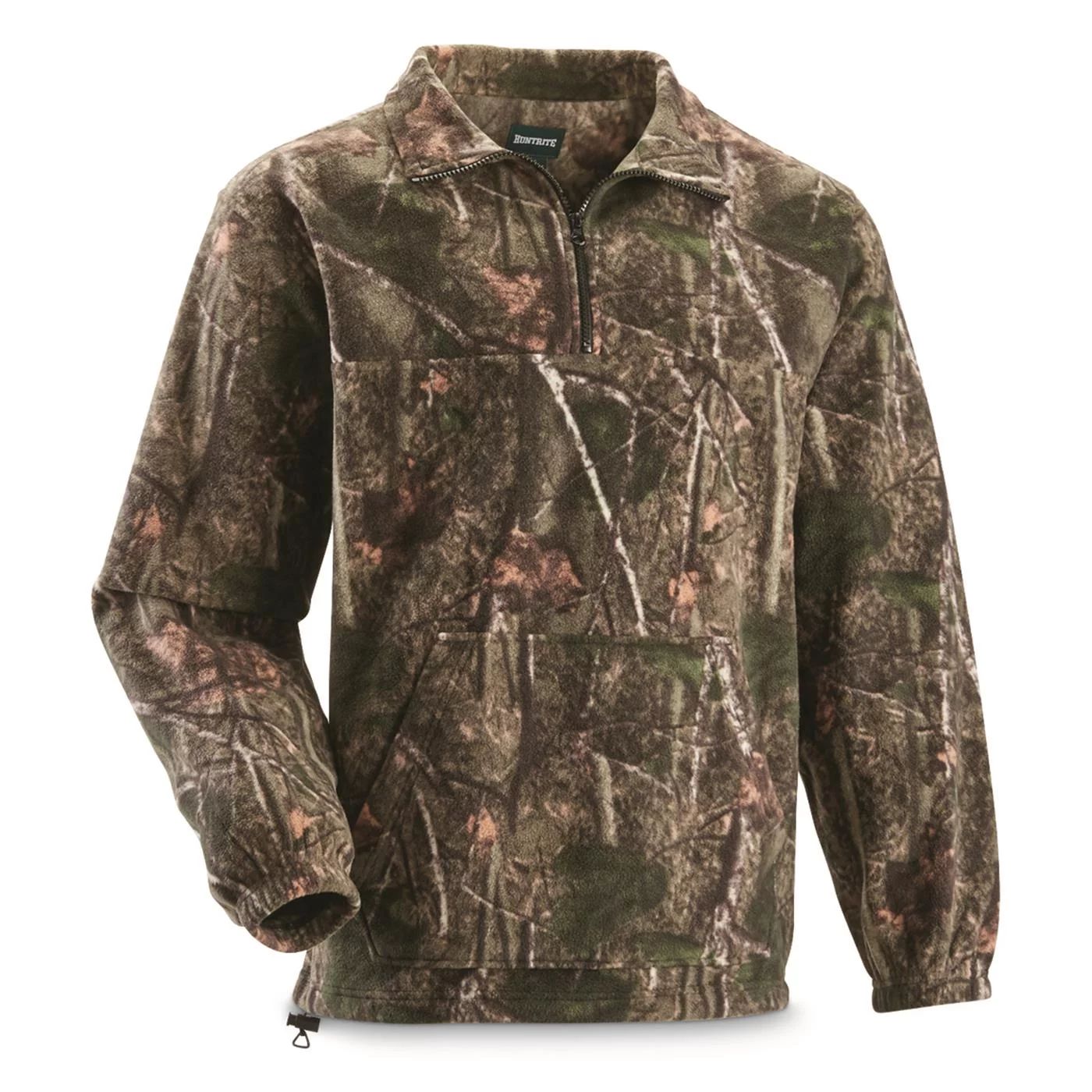 HuntRite Men's Quarter-Zip Camo Hunting Fleece Pullover Jacket Sweater Top | Walmart (US)