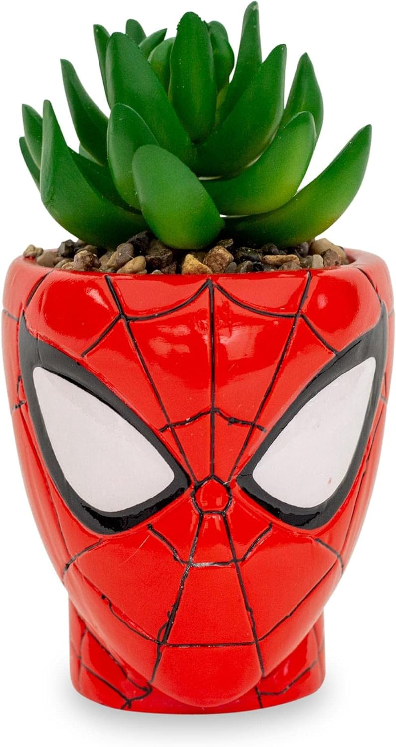 Marvel Comics Spider-Man Web-Head 3-Inch Ceramic Mini Planter with Artificial Succulent | Small F... | Amazon (US)