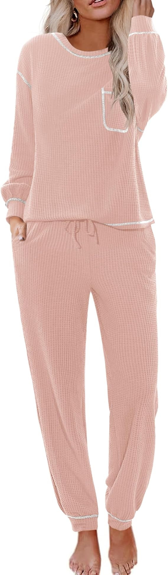 Ekouaer Womens Pajamas Set Waffle Knit Long Sleeve Lounge Set 2 Piece Pj Loungewear Sleepwear S-X... | Amazon (US)