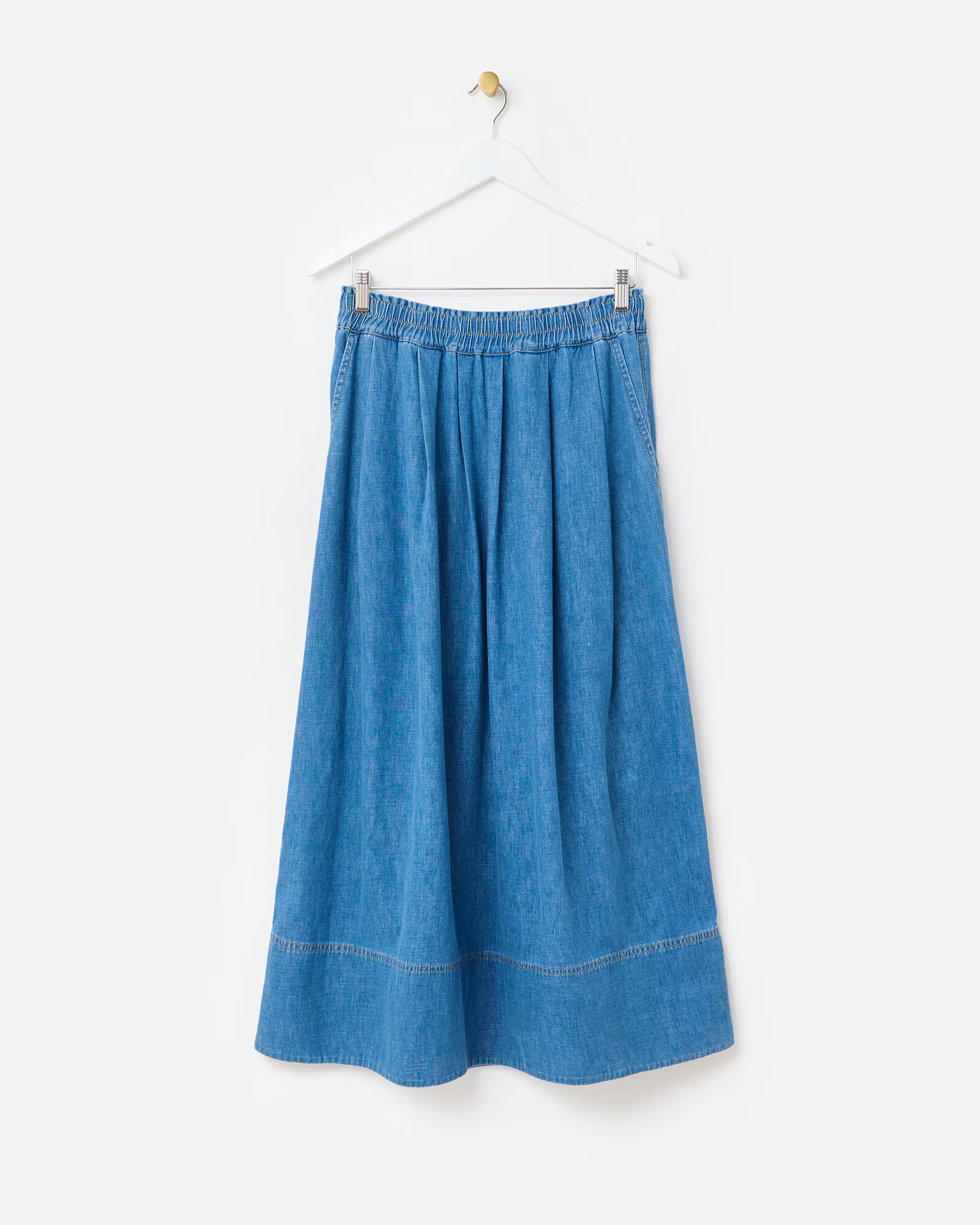 Blue Elasticated Waist Midi Denim Skirt | Oliver Bonas | Oliver Bonas (Global)