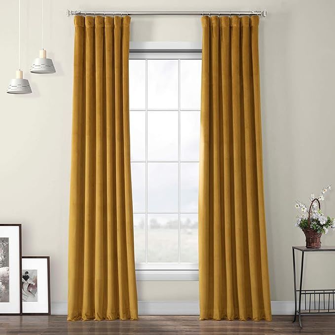 HPD Half Price Drapes VPYC Heritage Plush Velvet Curtain (1 Panel), 50 X 84, Retro Gold | Amazon (US)