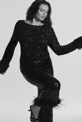 Maeve Faux-Fur Sleeve Sequin Top | Anthropologie (US)