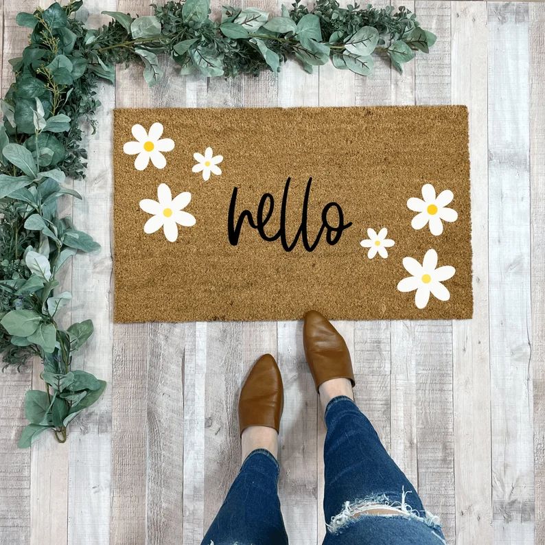 Daisy Doormat, Spring Welcome Mats, Front Door Decor, Spring Porch Decor, Flower Doormat, Floral ... | Etsy (US)
