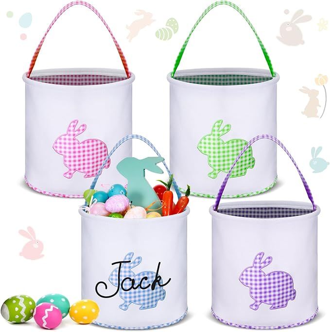 4 Pcs Easter Basket for Kids Easter Bunny Basket Canvas Easter Baskets Empty Easter Bucket Easter... | Amazon (US)