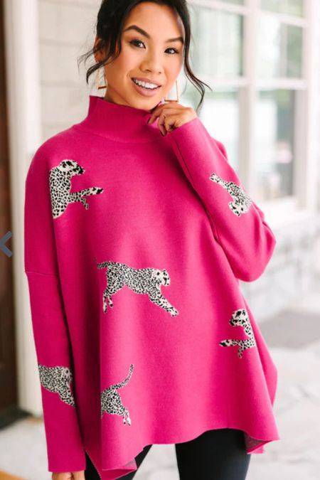 How cute is this bold pink cheetah oversized sweater? Wear with fleece leggings, black pants, or dark wash denim! Fun for v-day as well.💕

#LTKstyletip #LTKworkwear #LTKSeasonal