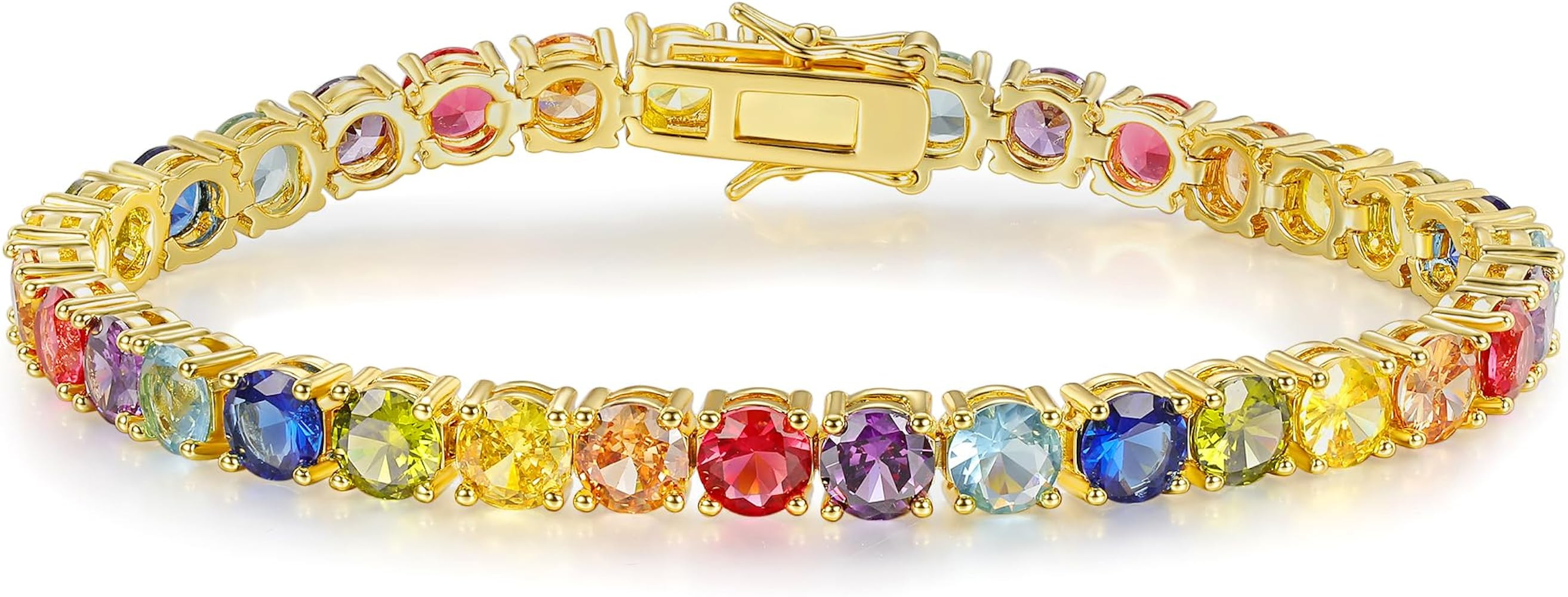 Gemsme 2 * 2/2.5 * 5/3 * 3/3/4/5mm Colored Cubic Zirconia Tennis Bracelet for Women-18K White/Yel... | Amazon (US)