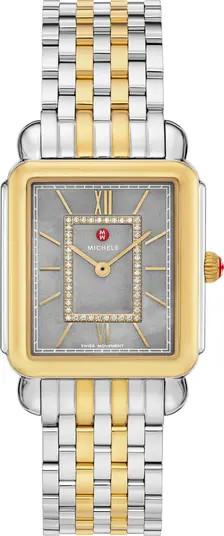 MICHELE Deco II Two-Tone Diamond Quartz Bracelet Watch, 32mm | Nordstromrack | Nordstrom Rack