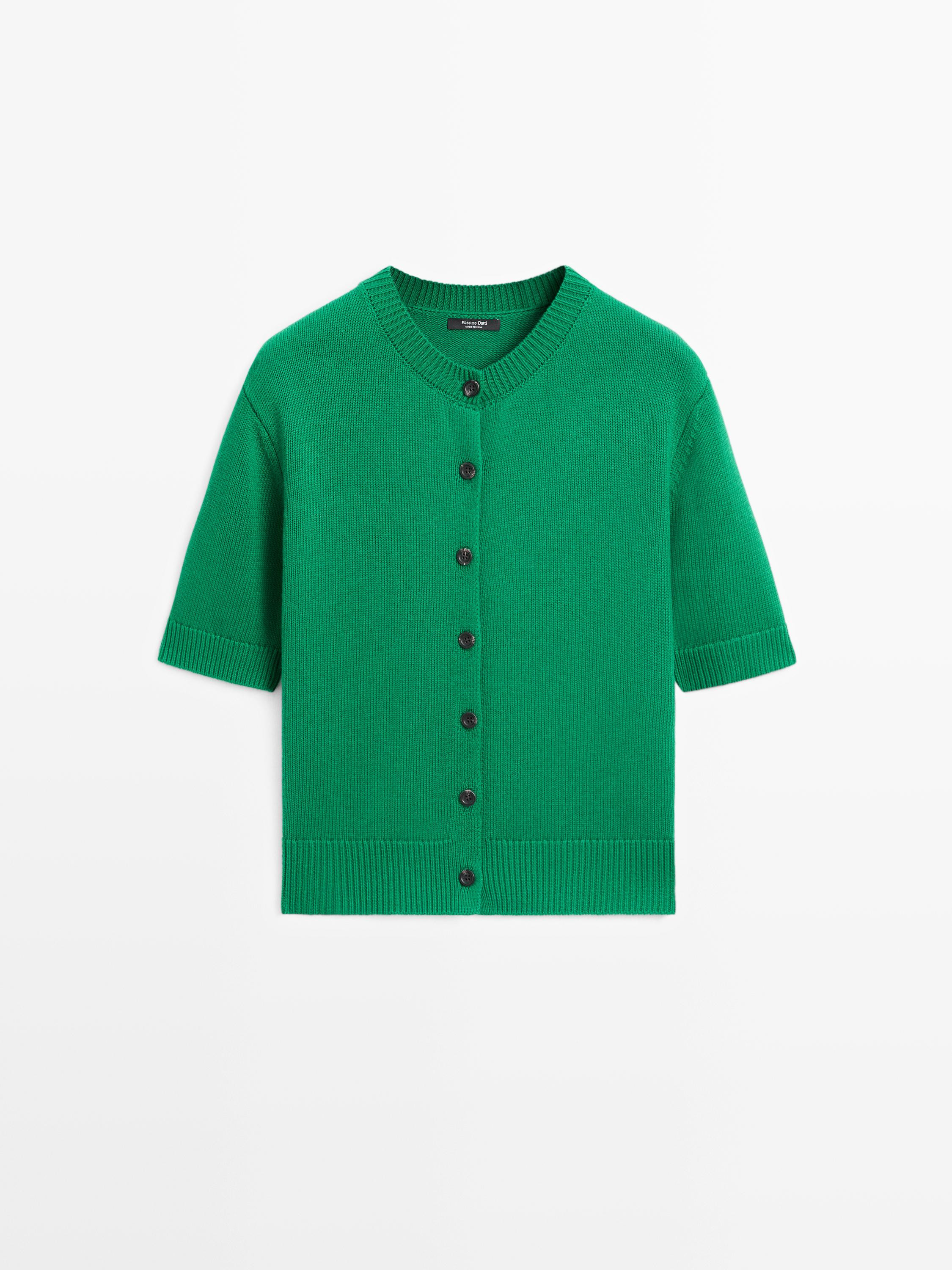 Cotton blend short sleeve knit cardigan | Massimo Dutti UK