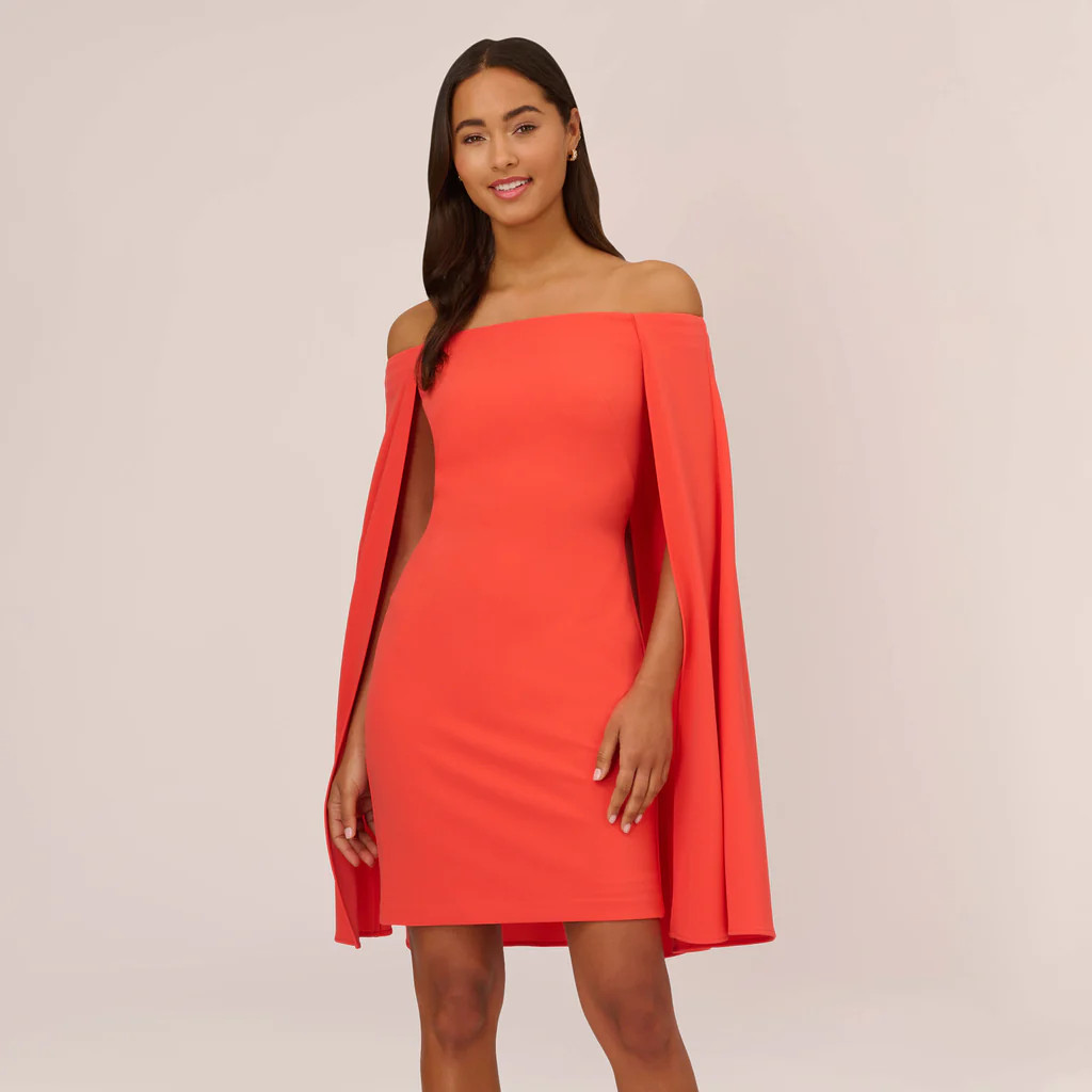 Off The Shoulder Cape Dress In Calypso Coral | Adrianna Papell