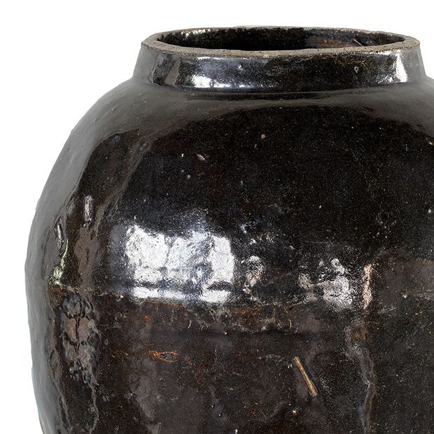 Vintage Black Ceramic Vinegar Jar | Antique Farm House
