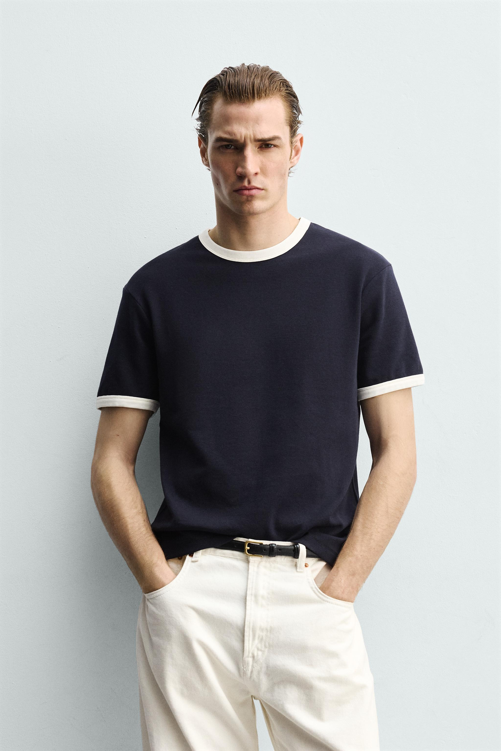 BASIS-T-SHIRT MIT KONTRAST-RIP | Zara DE