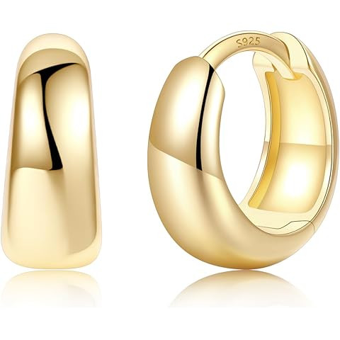 PAVOI - Aretes de aro pequeños y gruesos chapados en oro de 14 quilates con poste de plata de le... | Amazon (US)