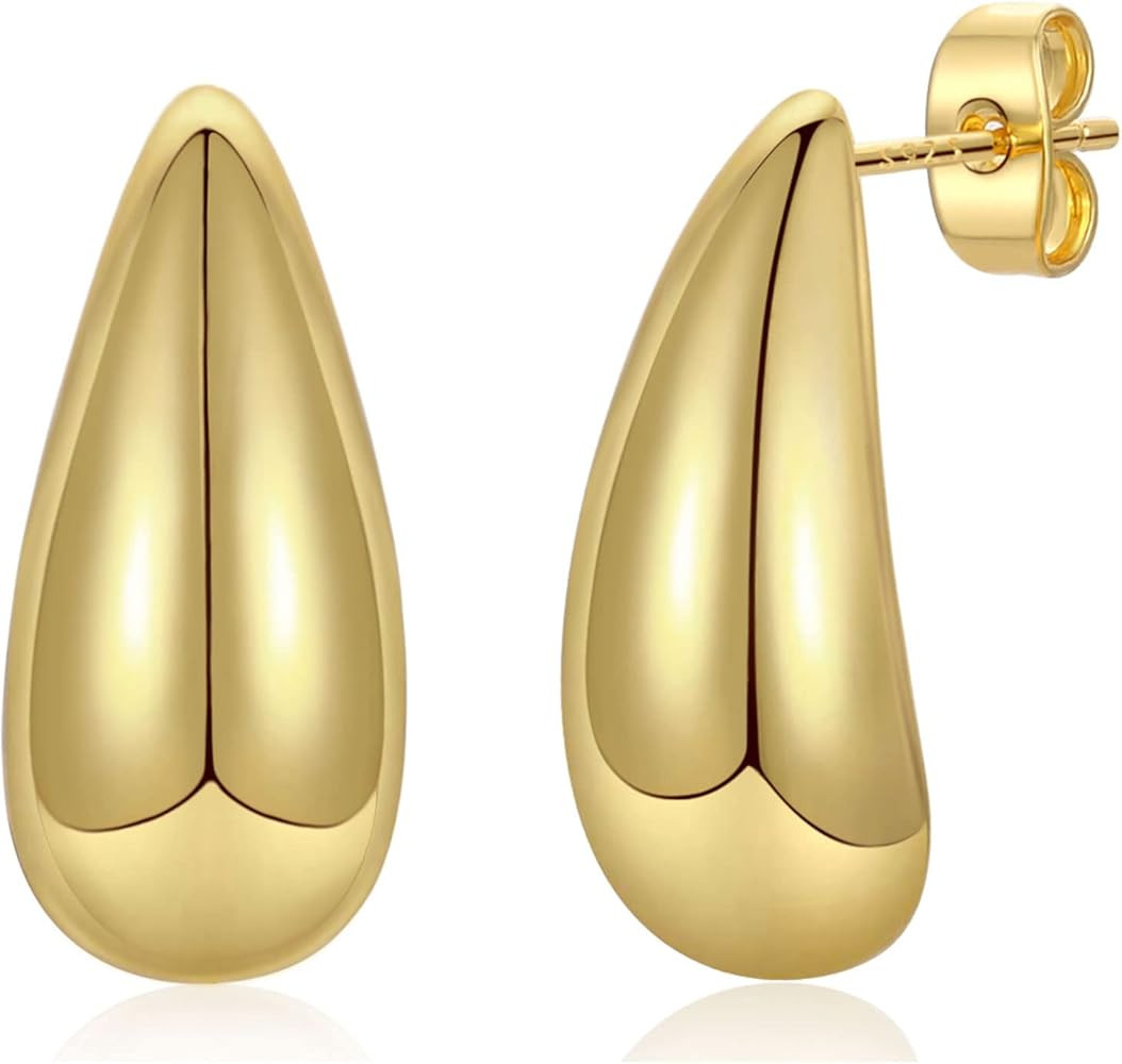 Honsny Chunky Gold Hoop Earrings for Women, Lightweight 18K Real Gold Plated Sterling Silver Post... | Amazon (US)