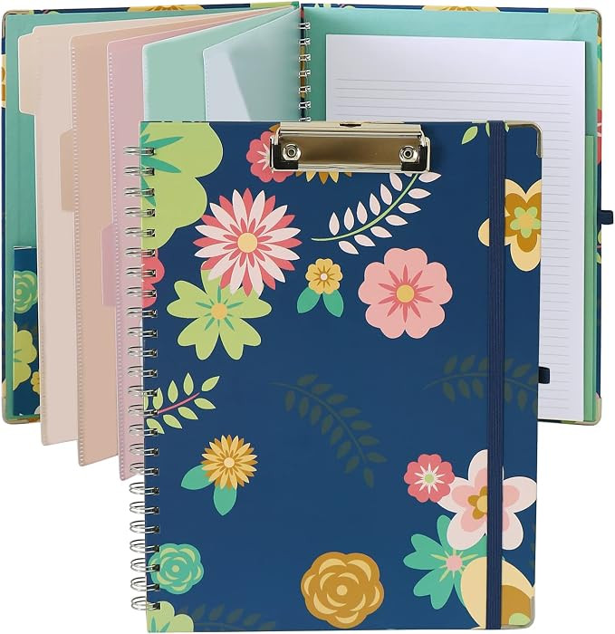 Clipboard Folio Spiral Folder Board,5 Extra Folders with 10 Storage Pockets,Refillable Lined Fill... | Amazon (US)