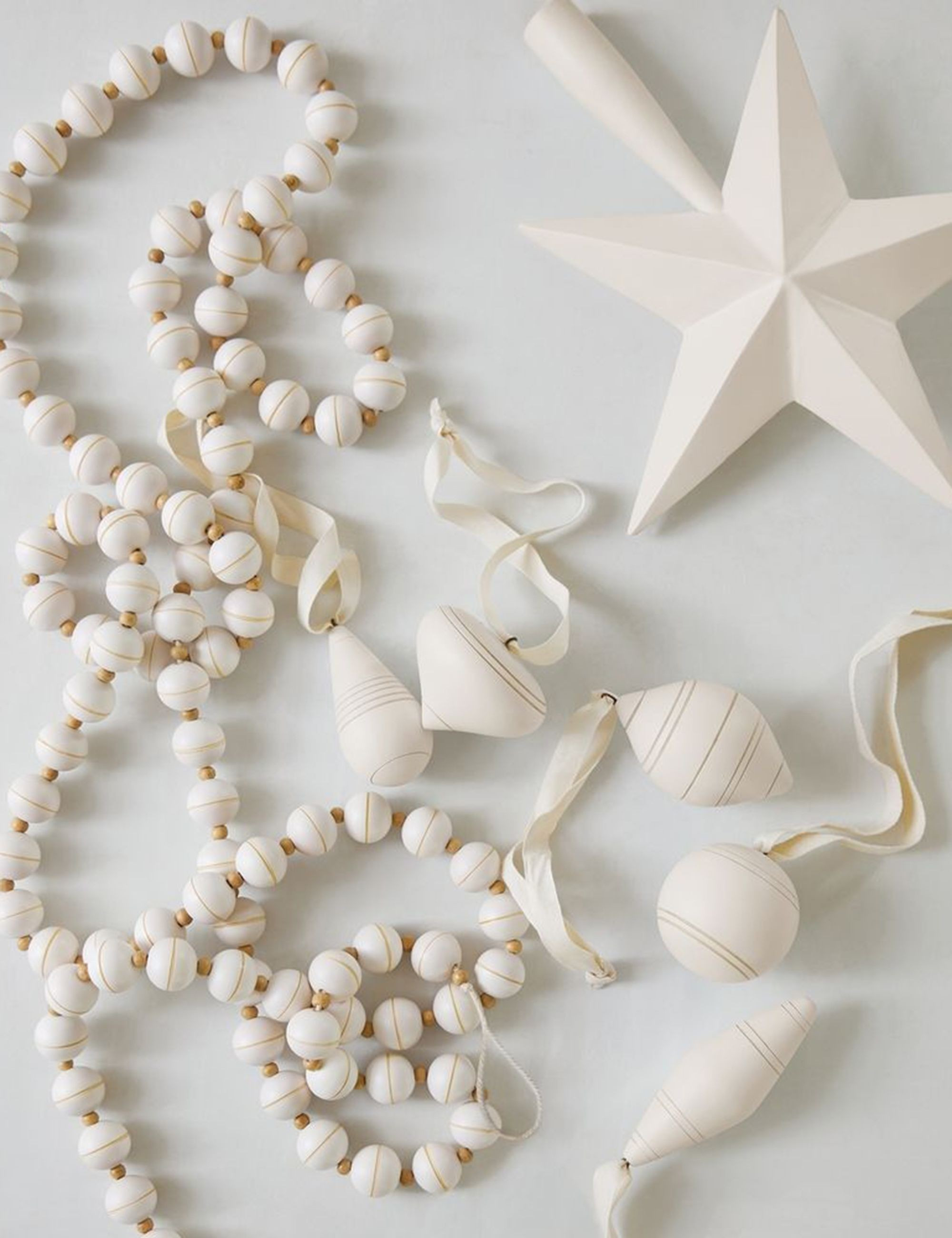 Hand-Painted Wood Ornaments, Soft White (set of 5) | Lulu and Georgia 