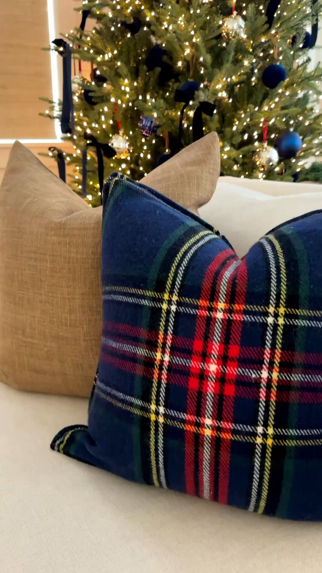 Christmas living room details including these navy blue tartan pillow covers and our viral 9’ Grand Duchess Christmas tree with navy blue velvet bows. See the full tour here: https://lifeonvirginiastreet.com/2025-christmas-home-tour/. #ltkholiday #ltkhome #ltksalealert #ltkfindsunder50 #ltkfindsunder100 Ralph Lauren Christmas deco, tartan plaid decor

#LTKHome #LTKSaleAlert #LTKHoliday