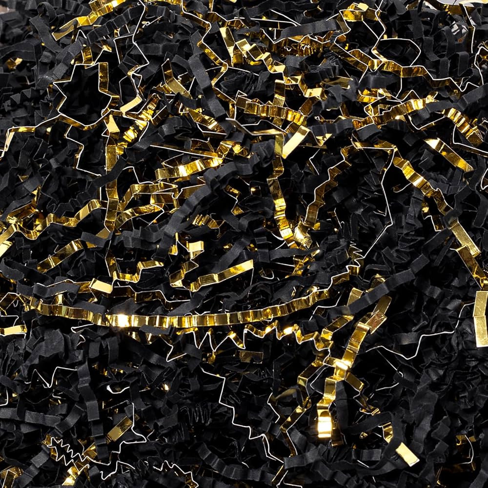 Mefleet 1/2 LB Crinkle Cut Paper Shred Filler 8 oz Black & Gold Crinkle Shredded Paper for Gift B... | Amazon (US)