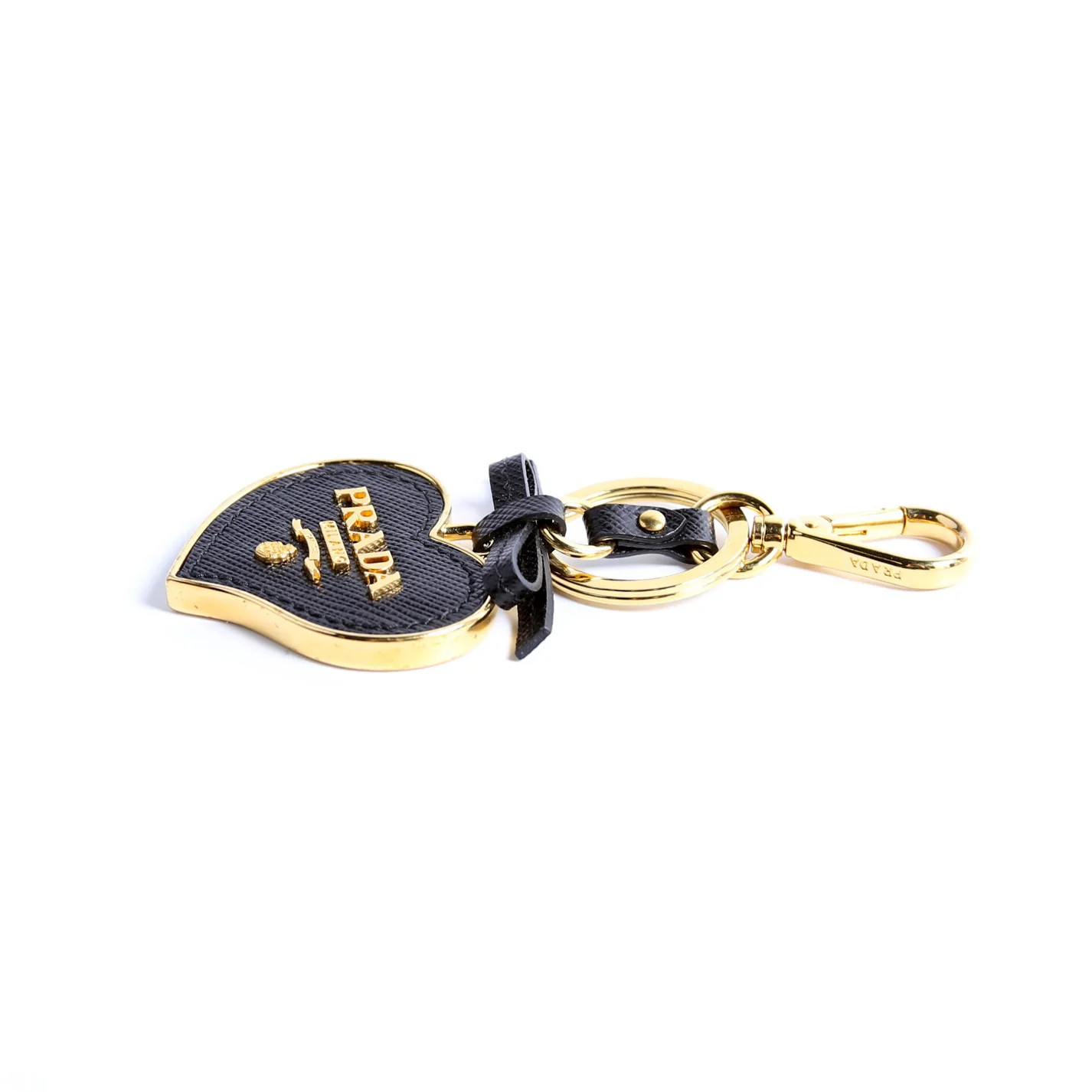 Saffiano Heart Keychain Charm Black/Gold | Keeks Designer Handbags