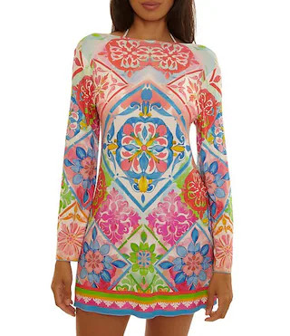 Becca By Rebecca Virtue Mijas Keyhole Ring Plunge Neck Tunic Swim Cover-Up | Dillard's | Dillard's