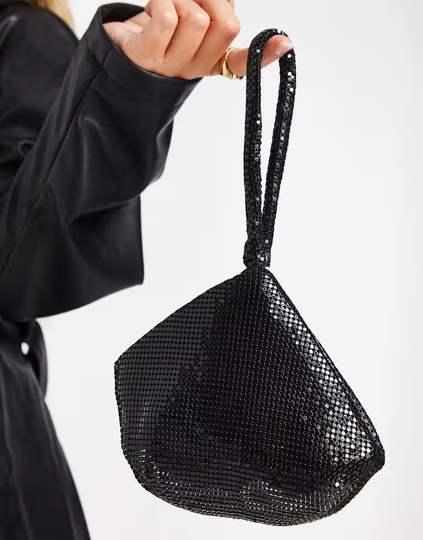 Truffle Collection chainmail bag with wrist strap in black | ASOS (Global)