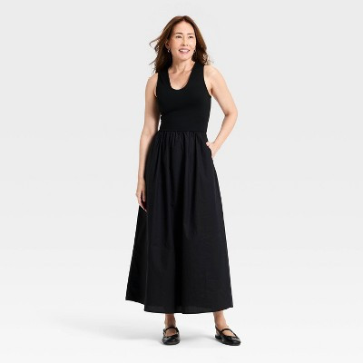 Women's Knit Woven Midi Dress - A New Day™ Black XL | Target