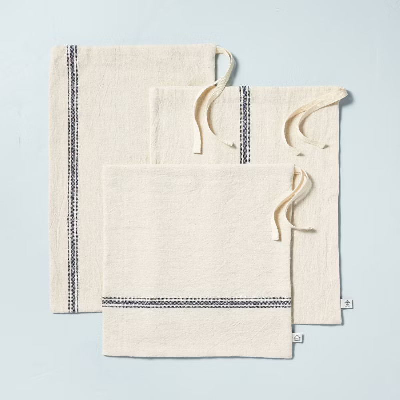 3pc Engineered Stripe Reusable Cloth Bread Bag Set Blue/Natural - Hearth & Hand™ with Magnolia | Target