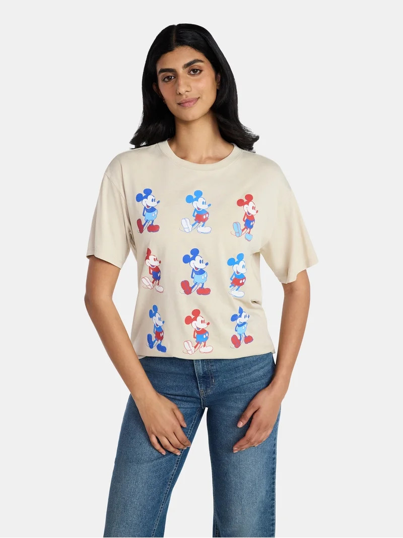 Mickey Mouse Women's Americana Graphic Tee with Short Sleeves, Sizes XXS-XXL | Walmart (US)
