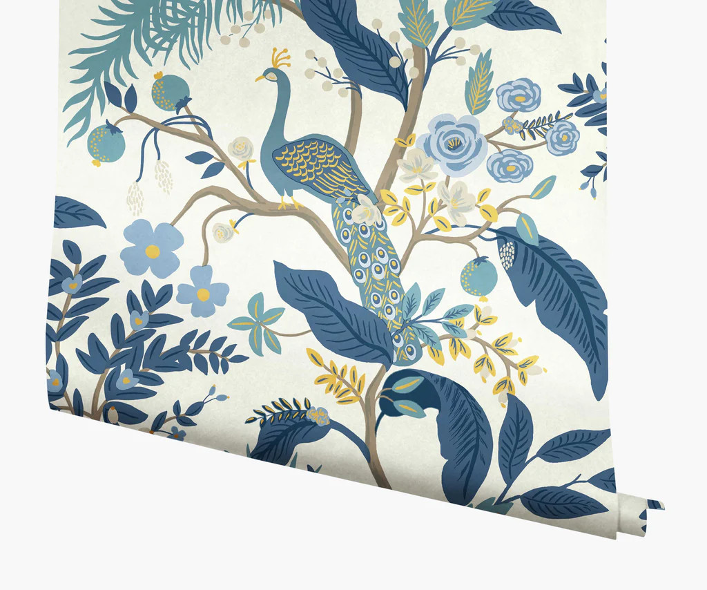 Peacock Wallpaper - Blue & White | Rifle Paper Co.