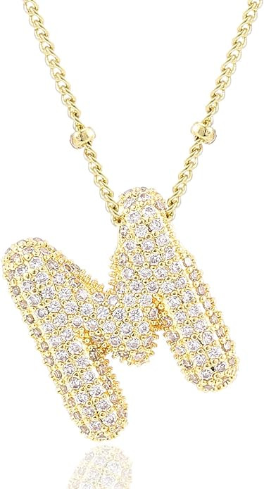 Letter Necklace, 14k Gold Plated Bubble Balloon Dainty Necklace for Women, Chunky Initial Charm P... | Amazon (US)