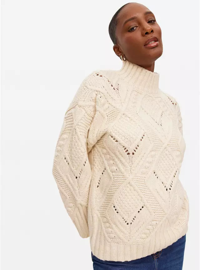Cream Funnel Neck Cable Knit Jumper M | Tu Clothing