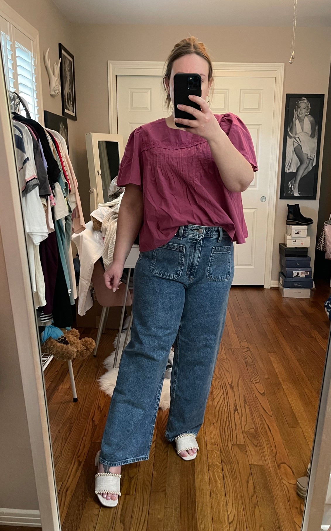 Sailor jeans, high rise jeans, high waisted jeans, slide sandals, neutral sandals, spring sandals, target style, target outfit, spring style, spring outfit, flowy top, boho top

#LTKootd #LTKMidsize #LTKmomlife