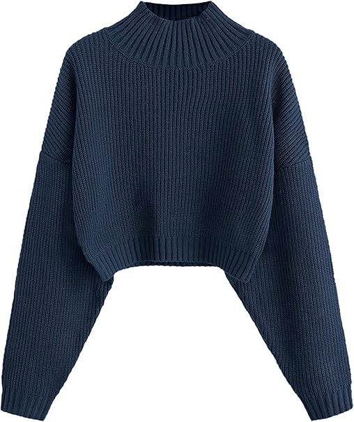 ZAFUL Women's Cropped Turtleneck Sweater Lantern Sleeve Ribbed Knit Pullover Sweater Jumper | Amazon (US)