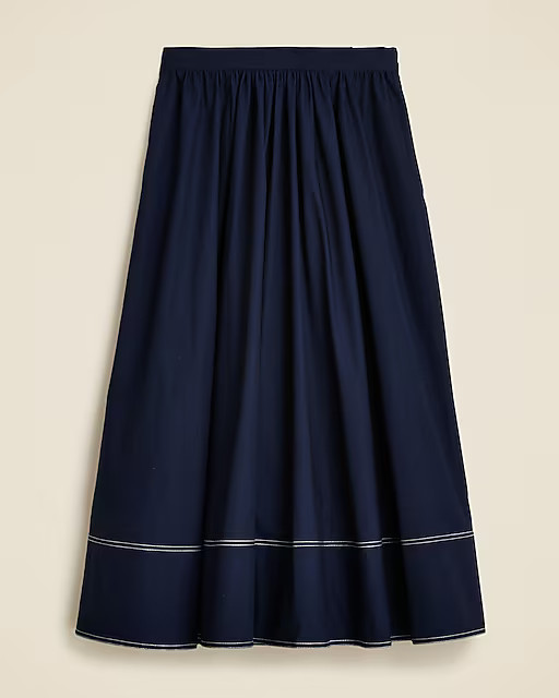 Contrast-stitch midi skirt in cotton poplin | J. Crew US