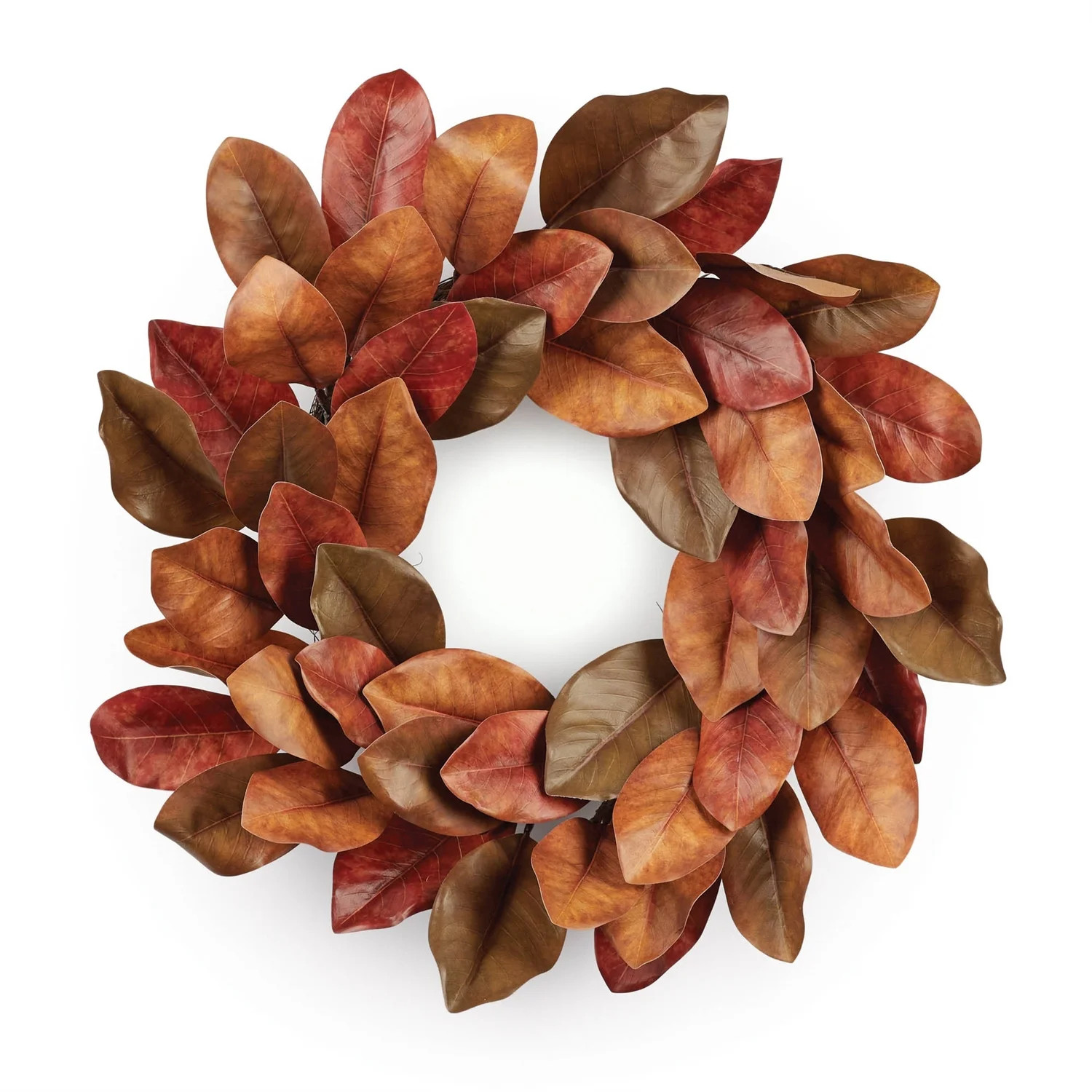 Melrose 95772DS 24 in. Plastic & Twig Magnolia Leaf Wreath, Orange, Brown & Green | Walmart (US)
