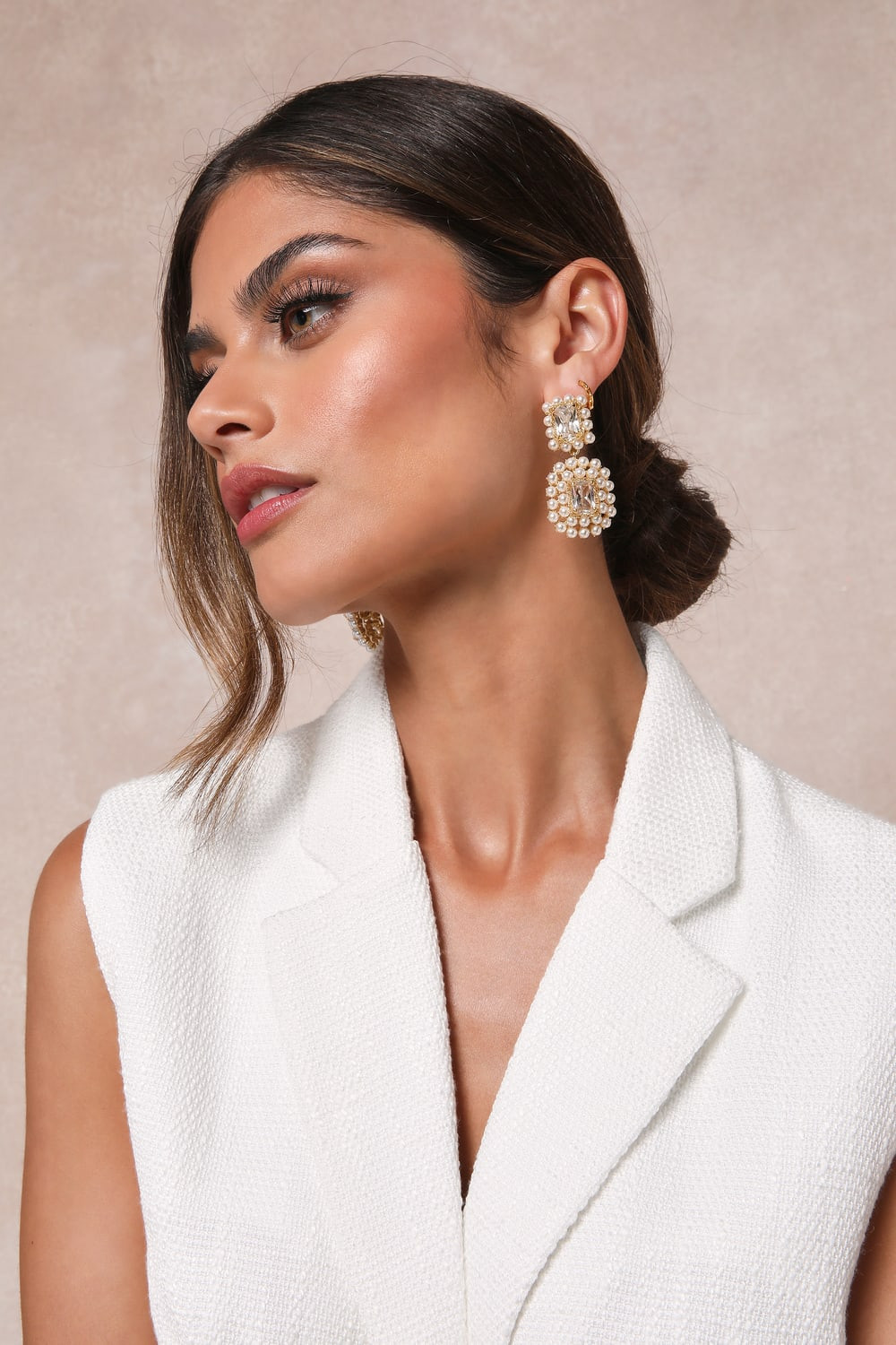 Glamorous Ambitions White Pearl Rhinestone Statement Earrings | Lulus