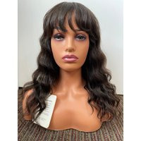 Curly Human Hair Wig With Bangs, Natural Black | Etsy (US)