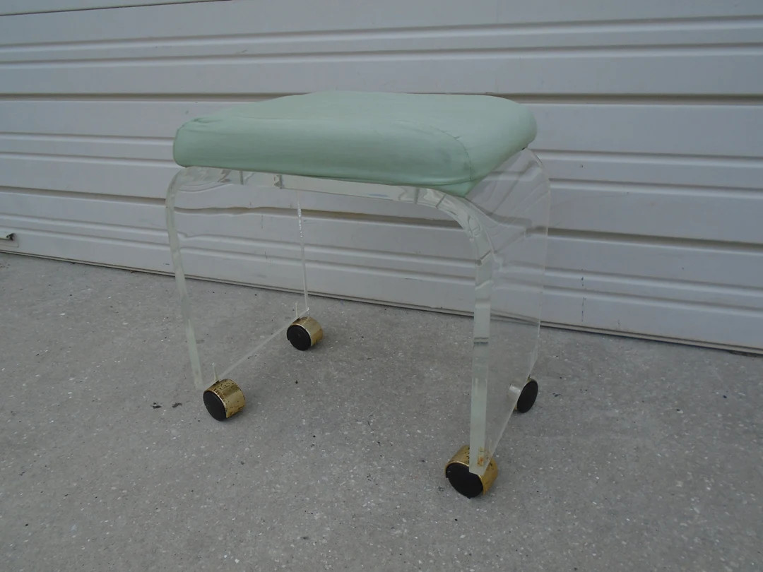 Lucite Bench Vanity Stool Desk Seat Art Deco Gold Hollywood Regency Acrylic Mid-century Atomic Ch... | Etsy (US)