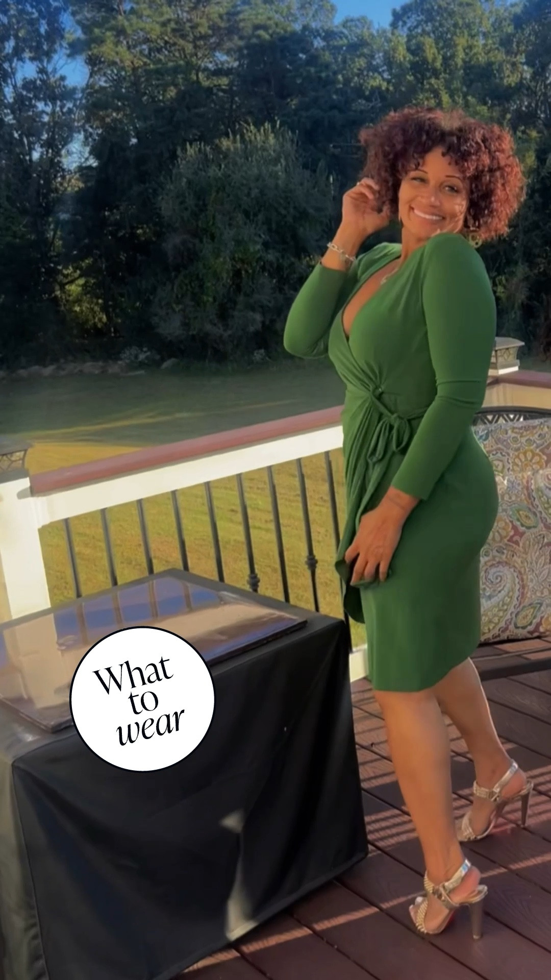 Emerald elegance meets golden glam ✨ This Maggy London wrap dress from Nordstrom is giving luxe and effortless all in one. Linked my full look—heels, earrings, and all the red curl magic 💚 #LTKStyle #LTKFallFashion #NordstromFinds

#LTKOver40 #LTKStyleTip #LTKWorkwear