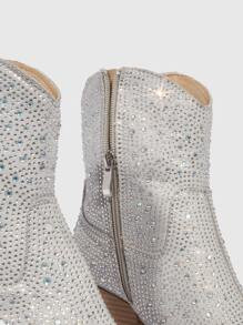 CUCCOO Baddie Collection Rhinestone Decor Chunky Heeled Western Boots SKU: sx2212294550496408(1 R... | SHEIN