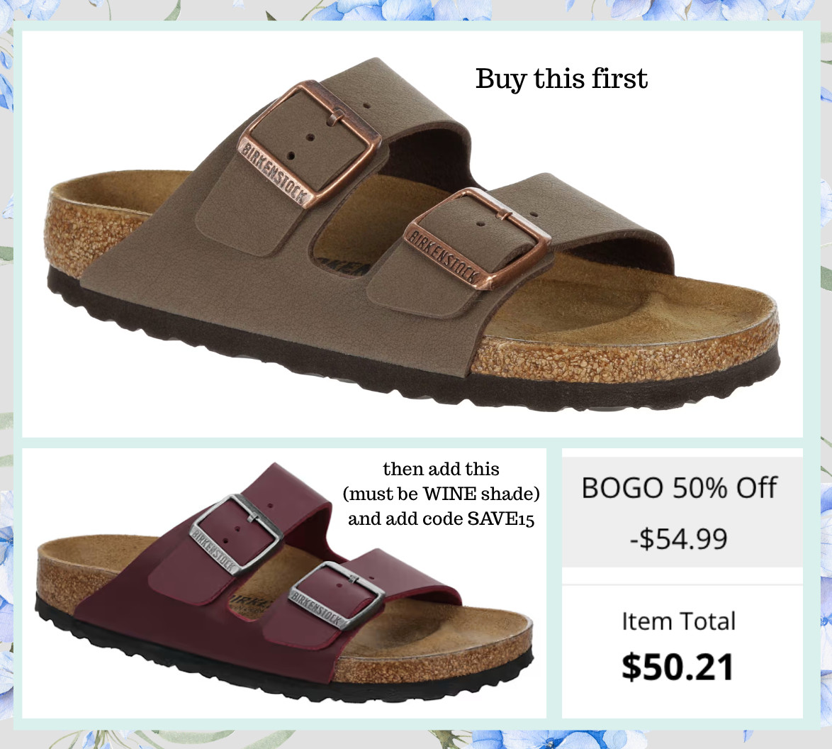 Buy a regular pair of Birkenstocks first and add on the WINE shade pictured. Add code SAVE15 for an extra $15 off!

This deal is only working on the shade wine.

#LTKSeasonal #LTKSaleAlert