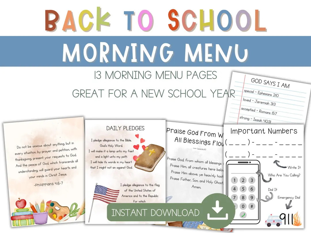 Back to School Morning Menu - New School Year Morning Menu - Elementary Morning Menu - Christian ... | Etsy (US)