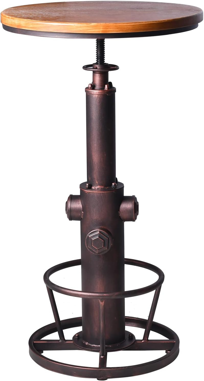 BOKKOLIK Industrial Bar Table Swivel Round Wooden Top Height Adjustable 38.6-44.4inch Vintage Kit... | Amazon (UK)