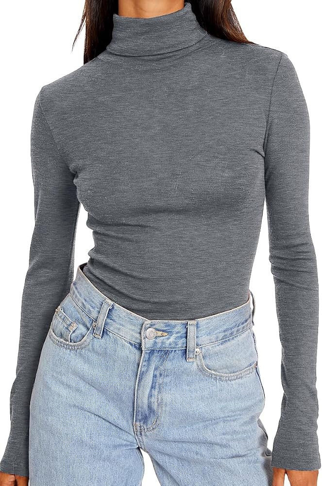 Trendy Queen Women's Turtleneck Long Sleeve Shirts Fall Fashion Basic Thermal Underwear Tops Wint... | Amazon (US)