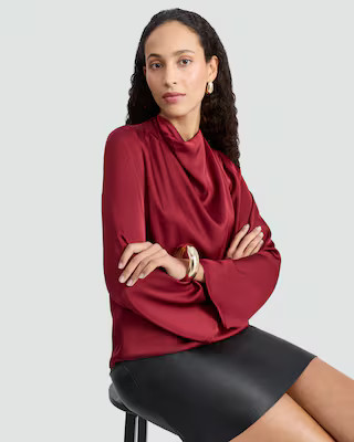 F&F Satin Draped Cowl Neck Blouse in Red | Tesco F&F