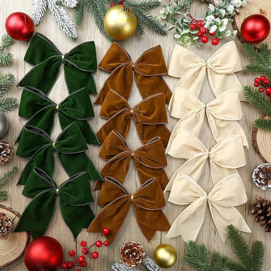 Janinka 12 Pcs Christmas Velvet Bows 6 Inch Rustic Wreath Gift Bows Vintage Xmas Velvet Ribbon Bo... | Amazon (US)