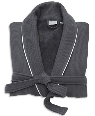 Waffle Terry Bath Robe with Satin Piped Trim | Macy's