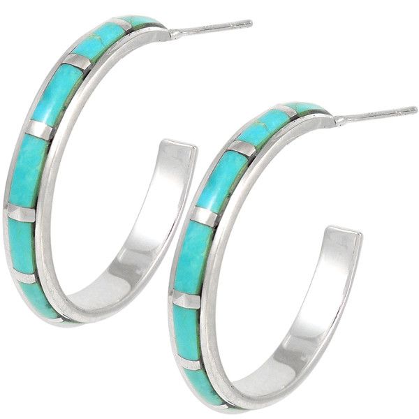 Sterling Silver Hoop Earrings Turquoise E1255-C05 | TURQUOISE NETWORK
