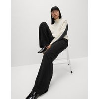 M&S Collection Women's Crepe Elasticated Waist Wide Leg Trousers - 8REG - Black, Dark Chocolate,Dark Navy,Black | Marks & Spencer (UK)