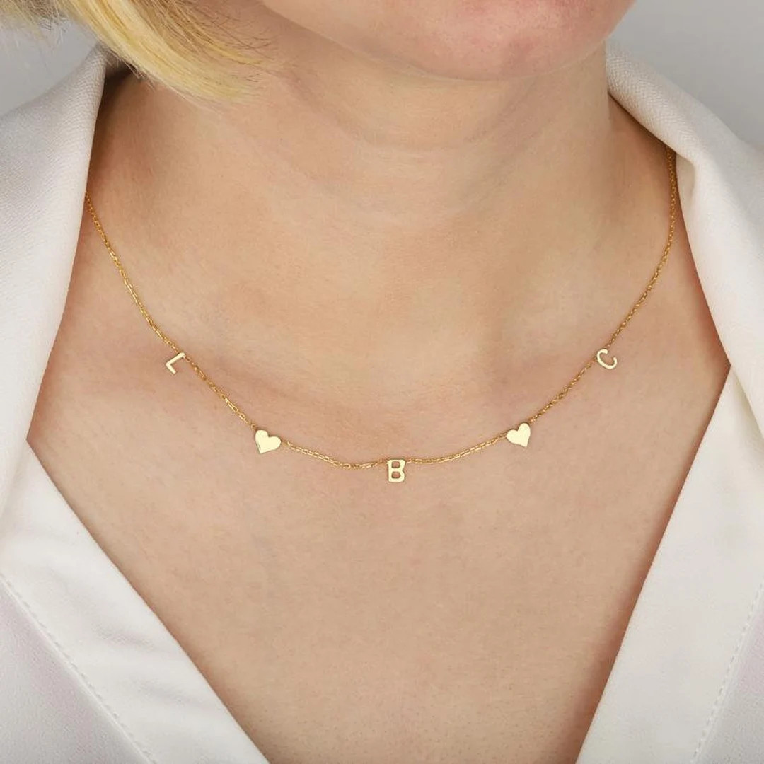 14k Solid Gold initial Necklace - Gold Custom Letter Necklace - 14k White Gold Name Necklace - Ch... | Etsy (US)